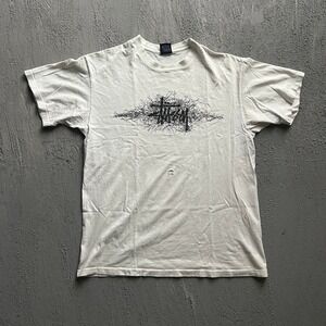 Vintage Stussy Shirt Size Large White 1990s Scribble USA Streetwear
